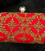 bagzVela Maroon Kundan Stone Studded Box Clutch