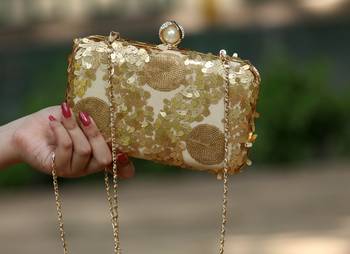 bagzVela Antique Gold Sequin Box Clutch 1