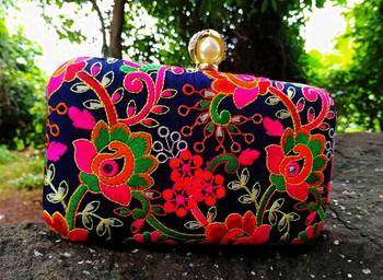 bagzVela Blue Colored Kutch Embroidered Box Clutch 1