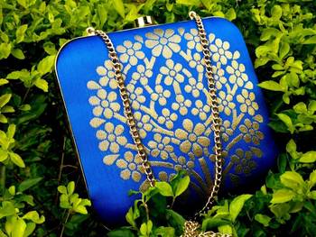 bagzVela Blue Brocade Tree Box Clutch 1