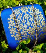 bagzVela Blue Brocade Tree Box Clutch