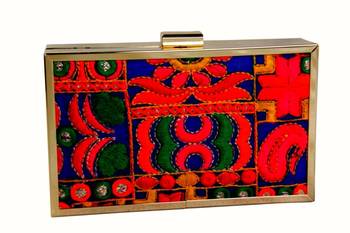 bagzVela Bright Embroidered Sharp Edge Box Clutch Purse 1
