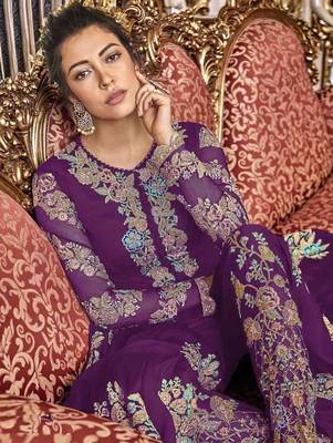 Purple Wedding Wear Satin Anarkali Suit 1