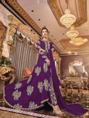 Purple Wedding Wear Satin Anarkali Suit 2