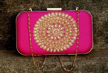 bagzVela Pink Pearl Embossed Rectangular Box Clutch Purse 1
