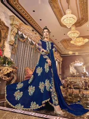 Dark Blue Wedding Wear Satin Anarkali Suit 2