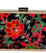 bagzVela Blue Kutch Embroidered Sharp Edge Box Clutch Purse