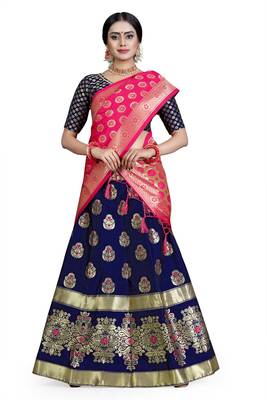 Multicolor jacquard jacquard semi stitched lehenga 1