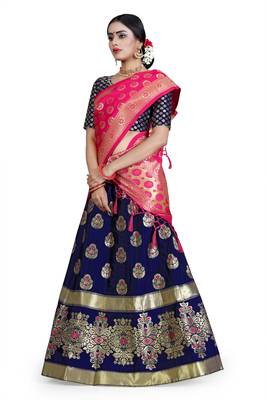 Multicolor jacquard jacquard semi stitched lehenga 2