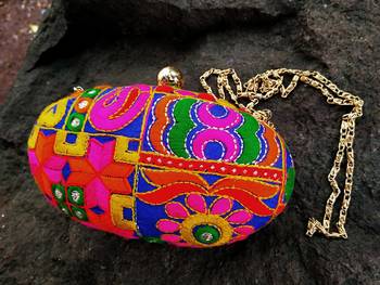 bagzVela Bright Embroidered Oval Box Clutch Purse 1