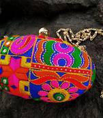 bagzVela Bright Embroidered Oval Box Clutch Purse