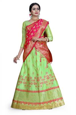 Multicolor jacquard jacquard semi stitched lehenga 2