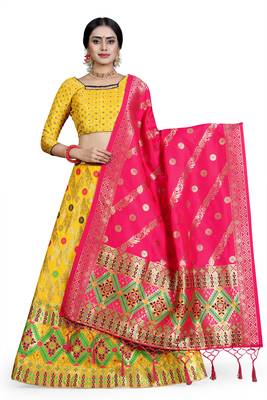 Multicolor jacquard jacquard semi stitched lehenga 1
