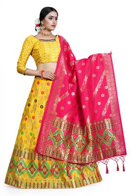 Multicolor jacquard jacquard semi stitched lehenga 2