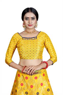 Multicolor jacquard jacquard semi stitched lehenga 3