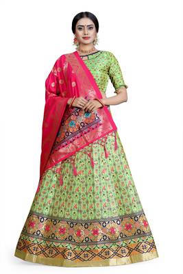 Multicolor jacquard jacquard semi stitched lehenga 1