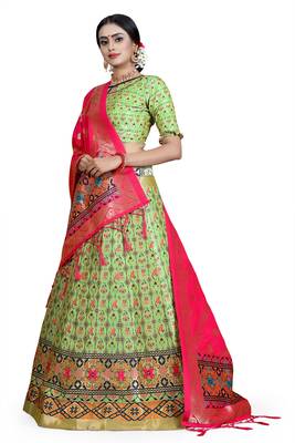 Multicolor jacquard jacquard semi stitched lehenga 2
