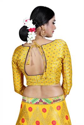 Multicolor jacquard jacquard semi stitched lehenga 4