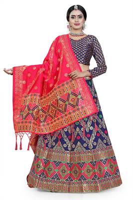 Multicolor jacquard jacquard semi stitched lehenga 1