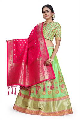 Multicolor jacquard jacquard semi stitched lehenga 1