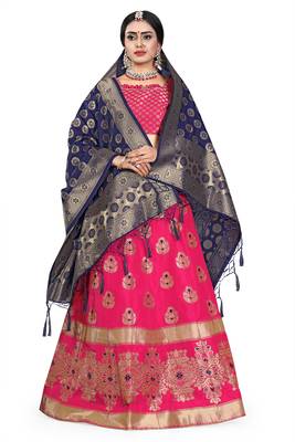 Multicolor jacquard jacquard semi stitched lehenga 2