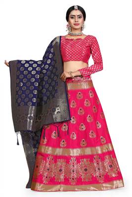 Multicolor jacquard jacquard semi stitched lehenga 4