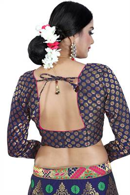 Multicolor jacquard jacquard semi stitched lehenga 4
