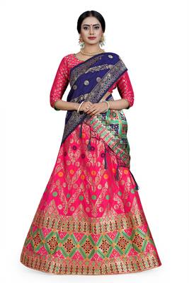 Multicolor jacquard jacquard semi stitched lehenga 1