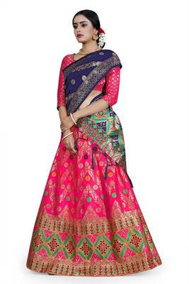 Multicolor jacquard jacquard semi stitched lehenga 2