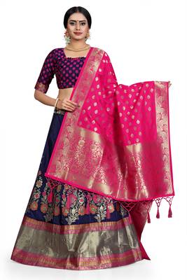 Multicolor jacquard jacquard semi stitched lehenga 1