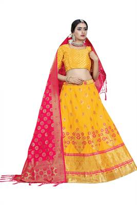 Multicolor jacquard jacquard semi stitched lehenga 1