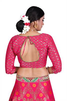 Multicolor jacquard jacquard semi stitched lehenga 4
