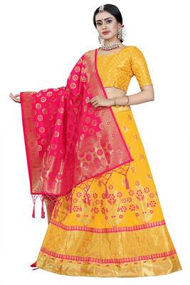 Multicolor jacquard jacquard semi stitched lehenga 2