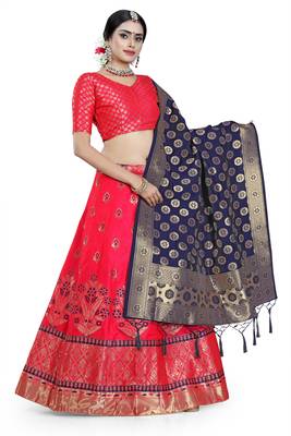 Multicolor jacquard jacquard semi stitched lehenga 1