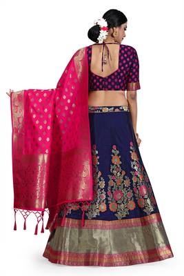 Multicolor jacquard jacquard semi stitched lehenga 4