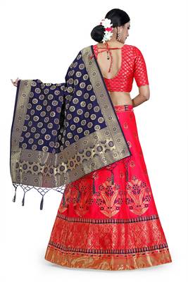 Multicolor jacquard jacquard semi stitched lehenga 4