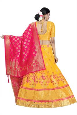 Multicolor jacquard jacquard semi stitched lehenga 4