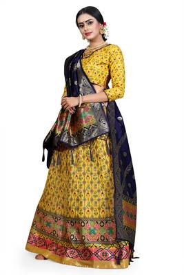 Multicolor jacquard jacquard semi stitched lehenga 2