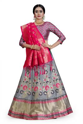 Multicolor jacquard jacquard semi stitched lehenga 1