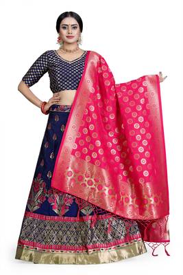 Multicolor jacquard jacquard semi stitched lehenga 1