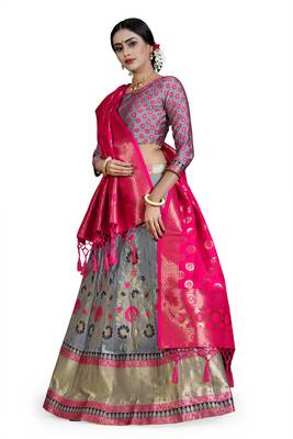 Multicolor jacquard jacquard semi stitched lehenga 2