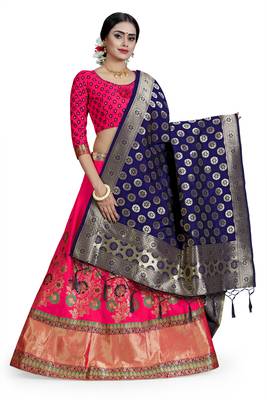 Multicolor jacquard jacquard semi stitched lehenga 1
