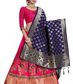 Multicolor jacquard jacquard semi stitched lehenga