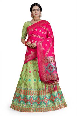 Multicolor jacquard jacquard semi stitched lehenga 1