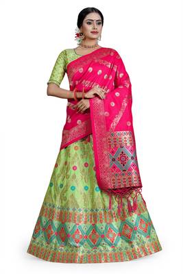 Multicolor jacquard jacquard semi stitched lehenga 2