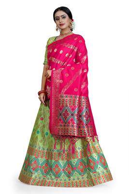 Multicolor jacquard jacquard semi stitched lehenga 3