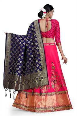 Multicolor jacquard jacquard semi stitched lehenga 4
