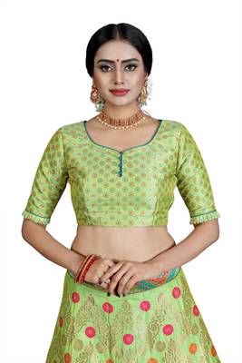 Multicolor jacquard jacquard semi stitched lehenga 4