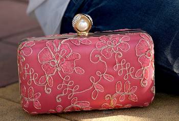 bagzVela Pink color Golden Work Clutch 1