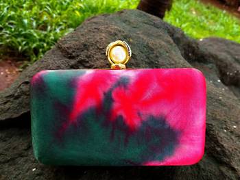 bagzVela Dark Pink & Green Color Clutch 1